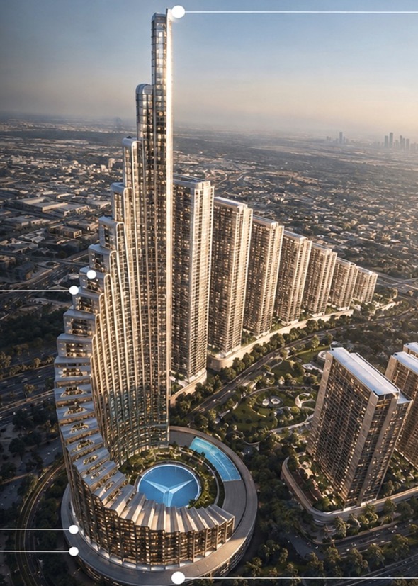Vision Iconic tower at Mercedes-Benz Places Binghatti City, developer rendering