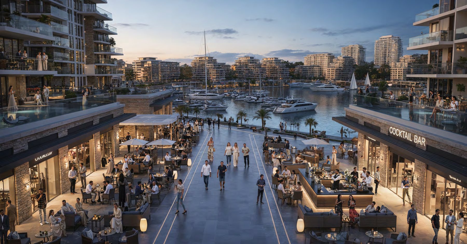 Retail promenade and waterfront dining at Gonio Waterfront