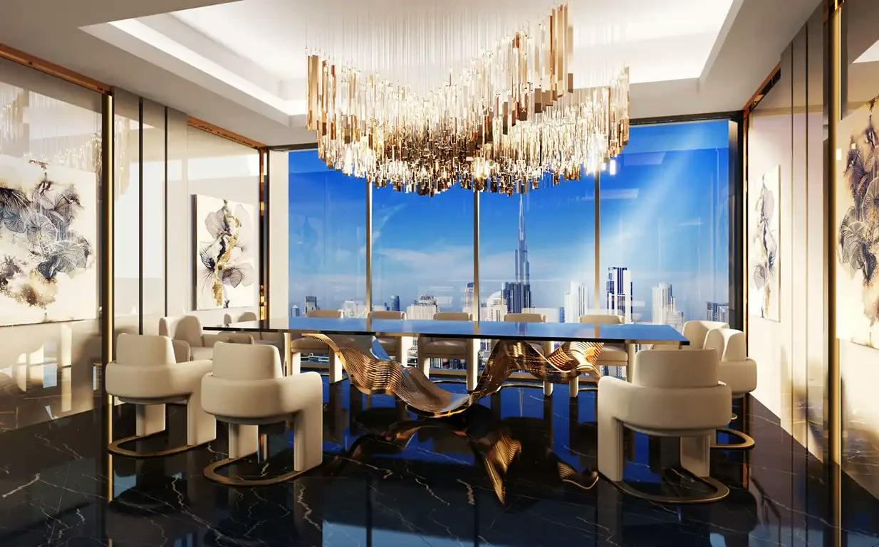 Living space interior at Burj Binghatti Jacob & Co Residences