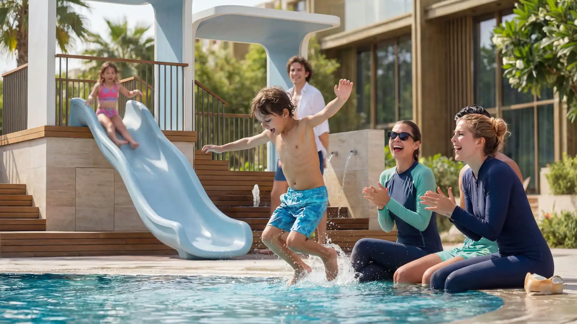 Pool and leisure area at Tilal Binghatti