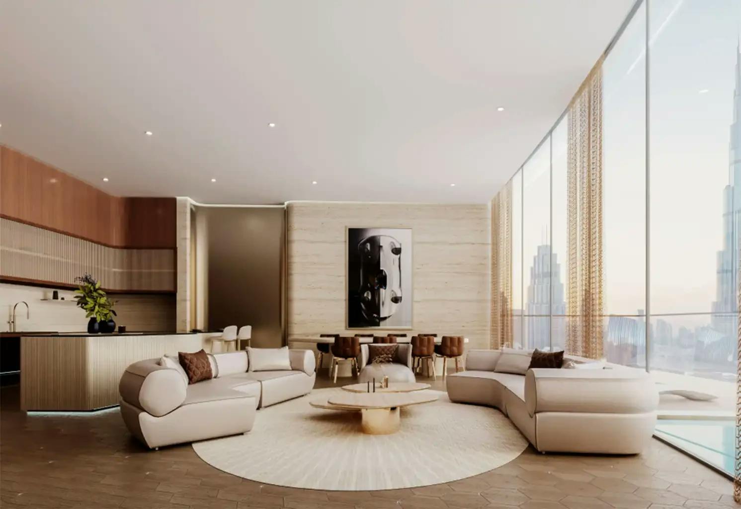 Lobby and arrival space at Mercedes-Benz Places by Binghatti